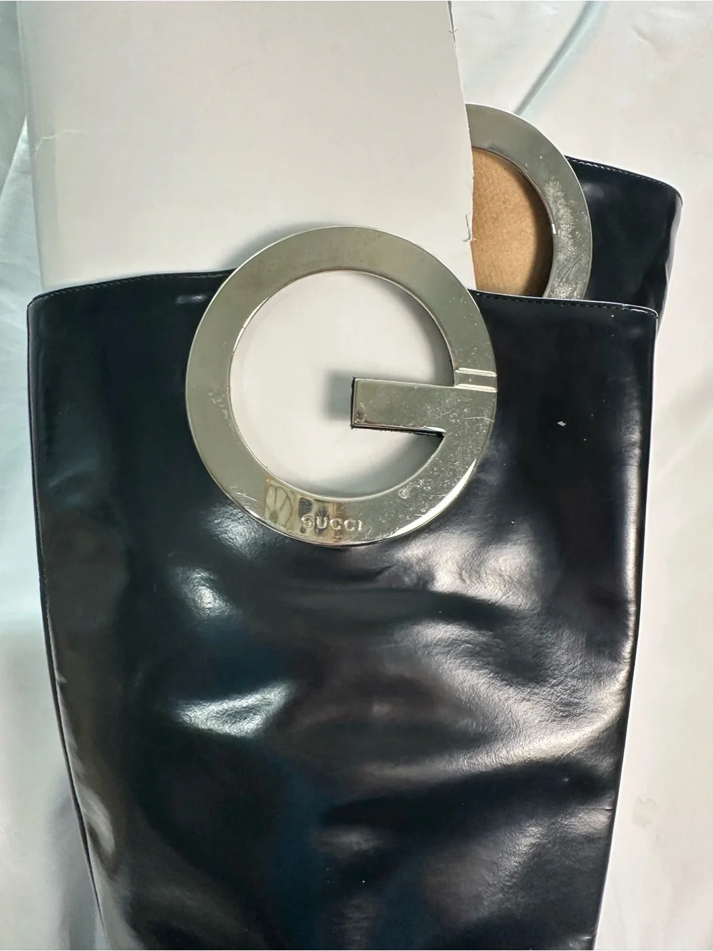 Gucci Black Patent Knee High Boots Made In Italy